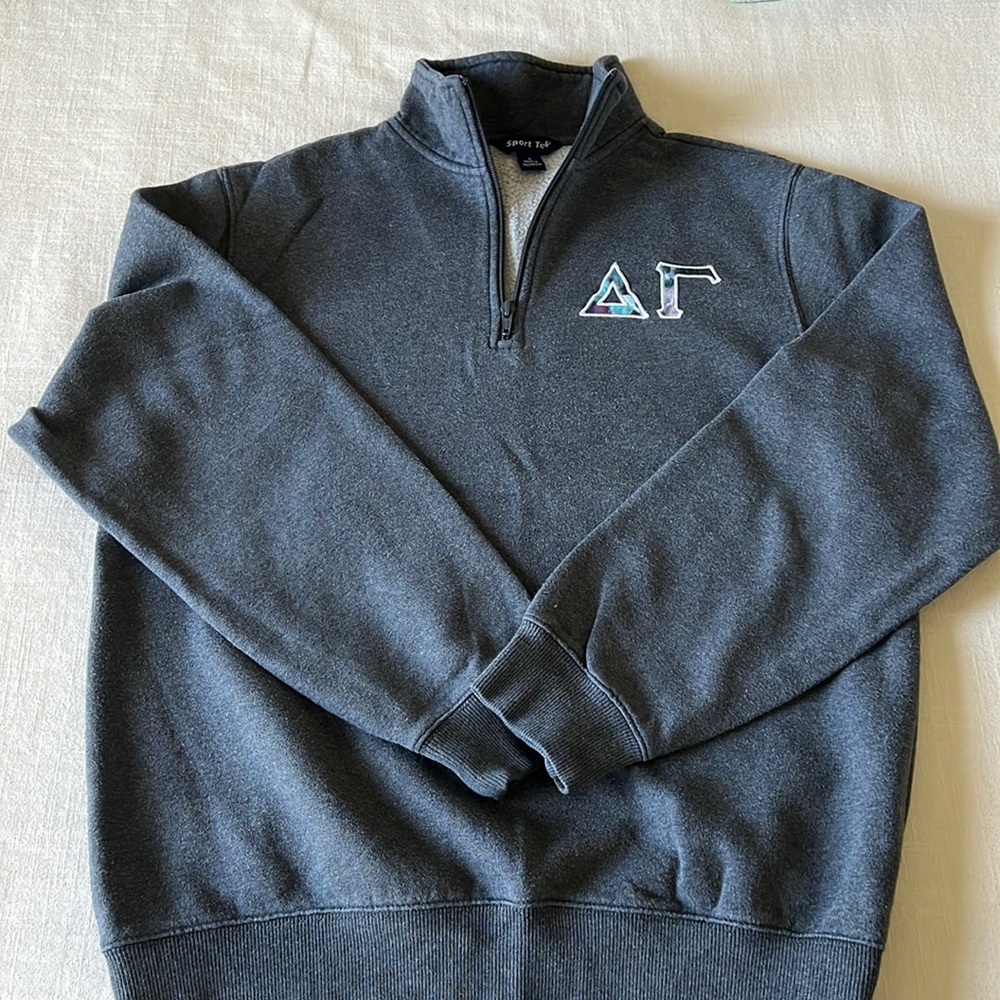Delta Gamma Small Embroidered Letter Quarter Zip Sweatshirt